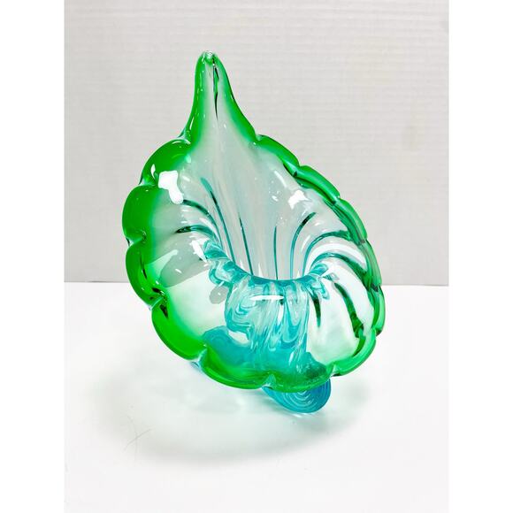 Murano Italian Blown Blue Green Turquoise Glass "Jack In The Pulpit" Vase - Picture 4 of 16